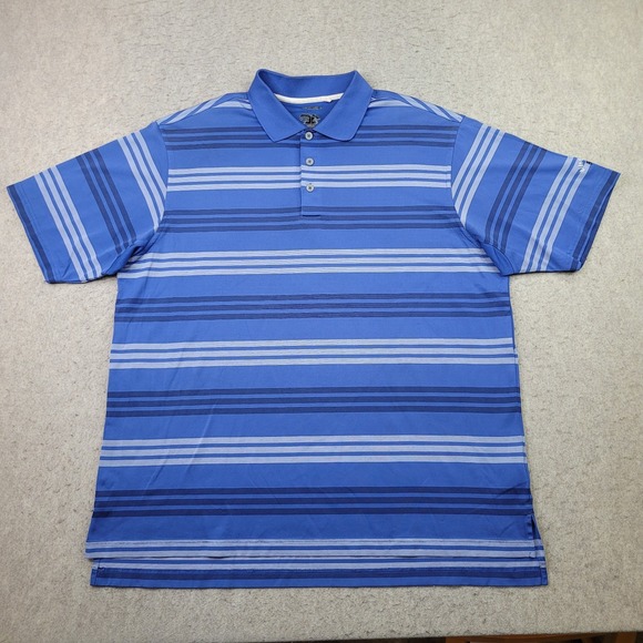 Adidas ClimaCool Golf Polo Shirt Mens XL Blue Striped Short Sleeve Stretch Logo - Picture 1 of 9